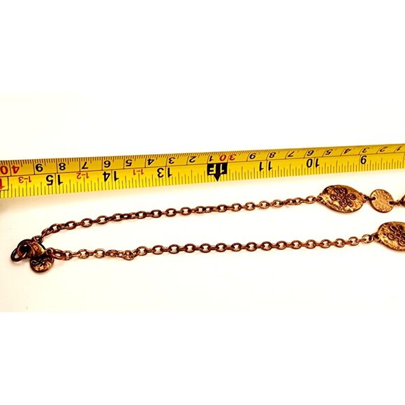 Long 70s Style Hammered Gold Tone Necklace With Amber-Colored Stones Fall Boho - Picture 8 of 8